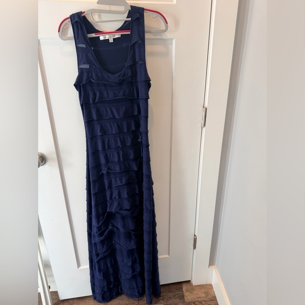 Max Studio Navy Midi Dress Small Classic Workwear Knit Women’s Sheath